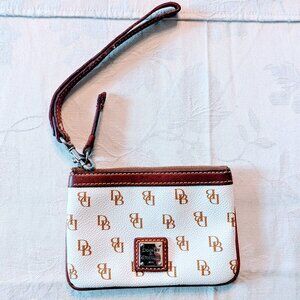 Dooney & Bourke Shadow Signature Brown White Monogram DB Leather Wristlet Wallet